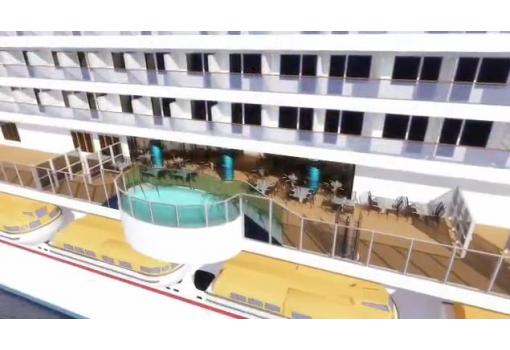 Promenade del Carnival Magic, con sus mesas y el Jacuzzi